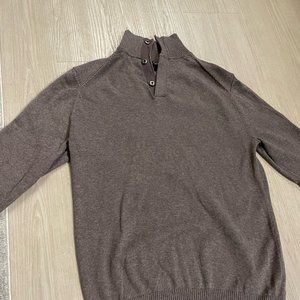 DKNY Brown Stand Collar Button Down Opening Cotton Sweater - Men's S